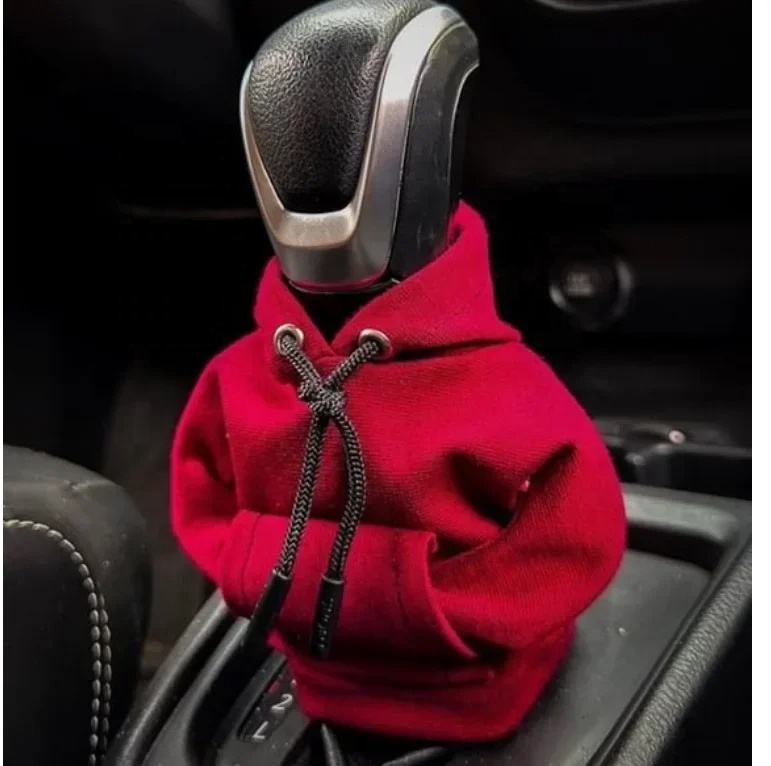 Red gear shift hoodie cover close-up