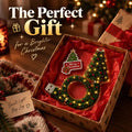 Christmas tree-shaped projection light with a flexible green neck and USB connector, displayed in a festive gift box