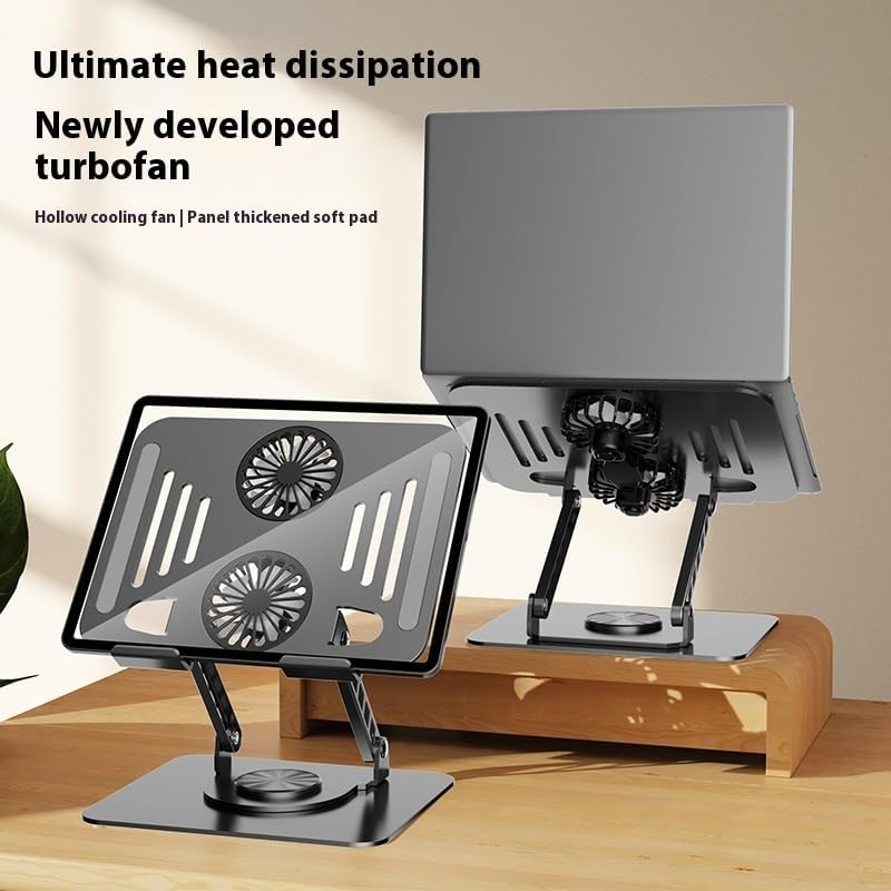 Laptop stand with ventilated platform and two built-in cooling fans