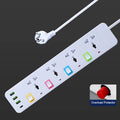 White four-socket power extension with USB-A and USB-C charging ports