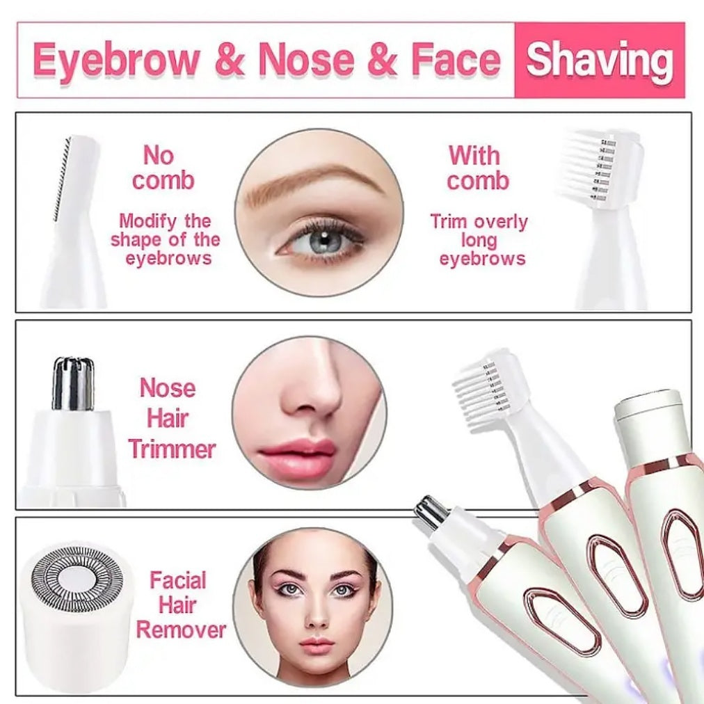 Eyebrow, nose and facial trimming heads with illustrated uses